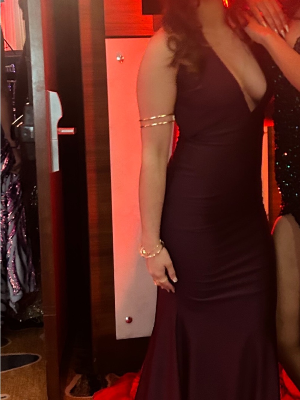 Plunging V-Neck Plum Prom Dress - Picture 5 of 5